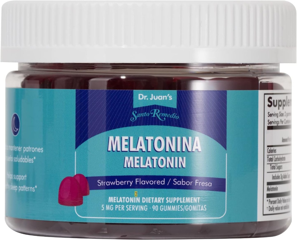 Santo Remedio Melatonin Gummies, aide à induire le sommeil, 5mg par portion, 90 Gummies/ 45 portions