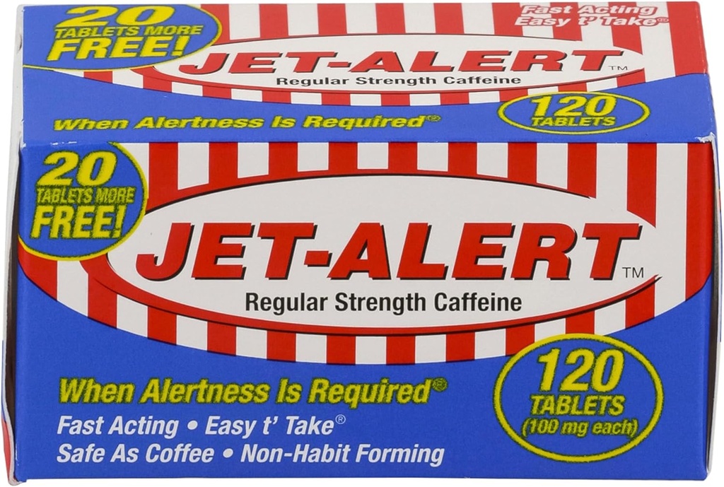 Jet-Alert 100 Mg Chaque onglet de caféine 120 Comptez les paquets de valeur (2)