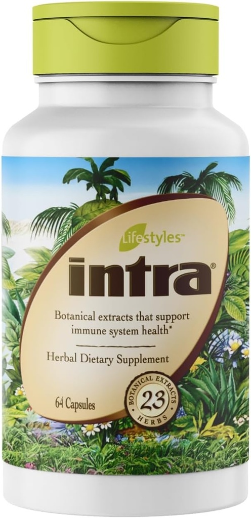 Intra Lifestyles Capsules - Herbal Supplement for Immune Support, Detox, Digestive & Cardiovascular Health – 23 Botanical Extracts – Made in Canada – 64 Capsules (64 Capsules (Pack of 1))