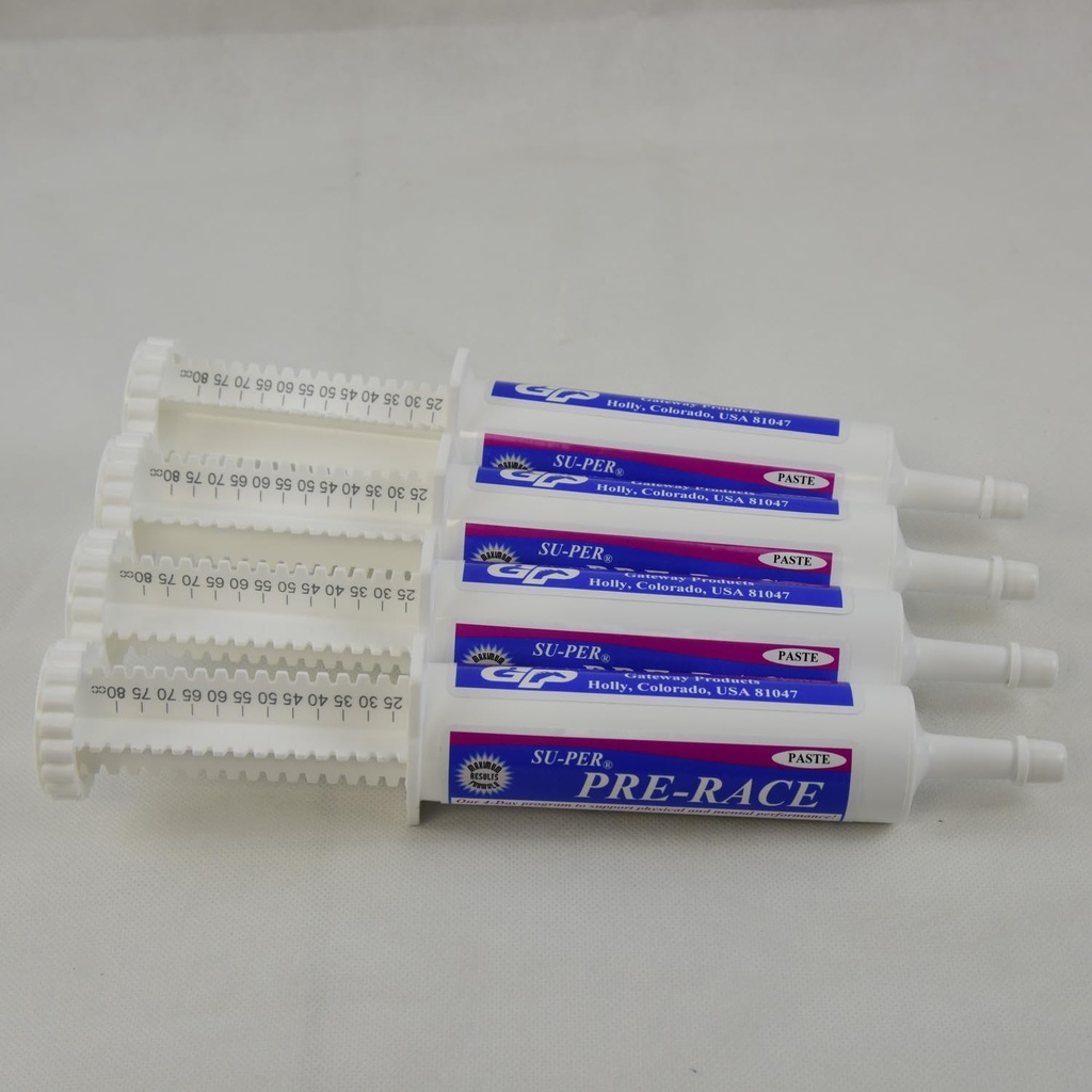SU-PER Pre-Race Plakken voor paarden - Performance Support for Exercising Muscle - Gebufferde Creatine, Aminozuren, Kruidenextracten, Anti-Oxidanten, B-Complex Vitaminen - 60CC, geval van 4