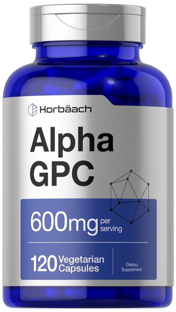 Horbäach Alpha GPC 600mg.120 Capsules Végétarien, sans OGM et sans gluten Supplément Choline Soutient la mémoire, la focalisation et la clarté santé