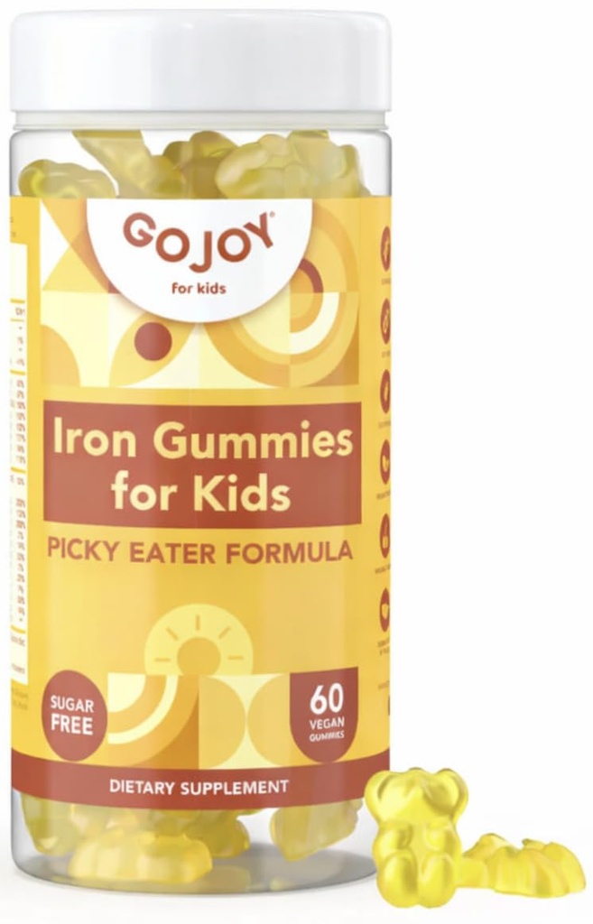 NATURAUX GOJOY Gommies de fer pour les enfants - Multivitamine sans sucre avec fer pour les mangeurs piquants Âge 3-12 - Vitamines complètes A C D3 B12 + Supplément de fer pour les enfants
