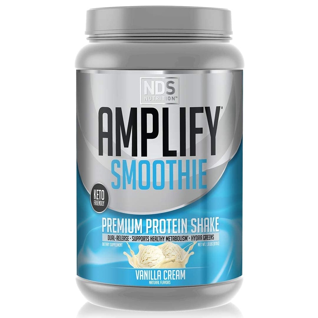 AMPLIFY NDS Nutrition Smoothie Premium Wei Proteïne Poeder Shake met toegevoegde Greens en Aminozuren - Build Lean Muscle, Gain Strength, Lasting Energy, and Lose Fat - Vanille (30 Servers)