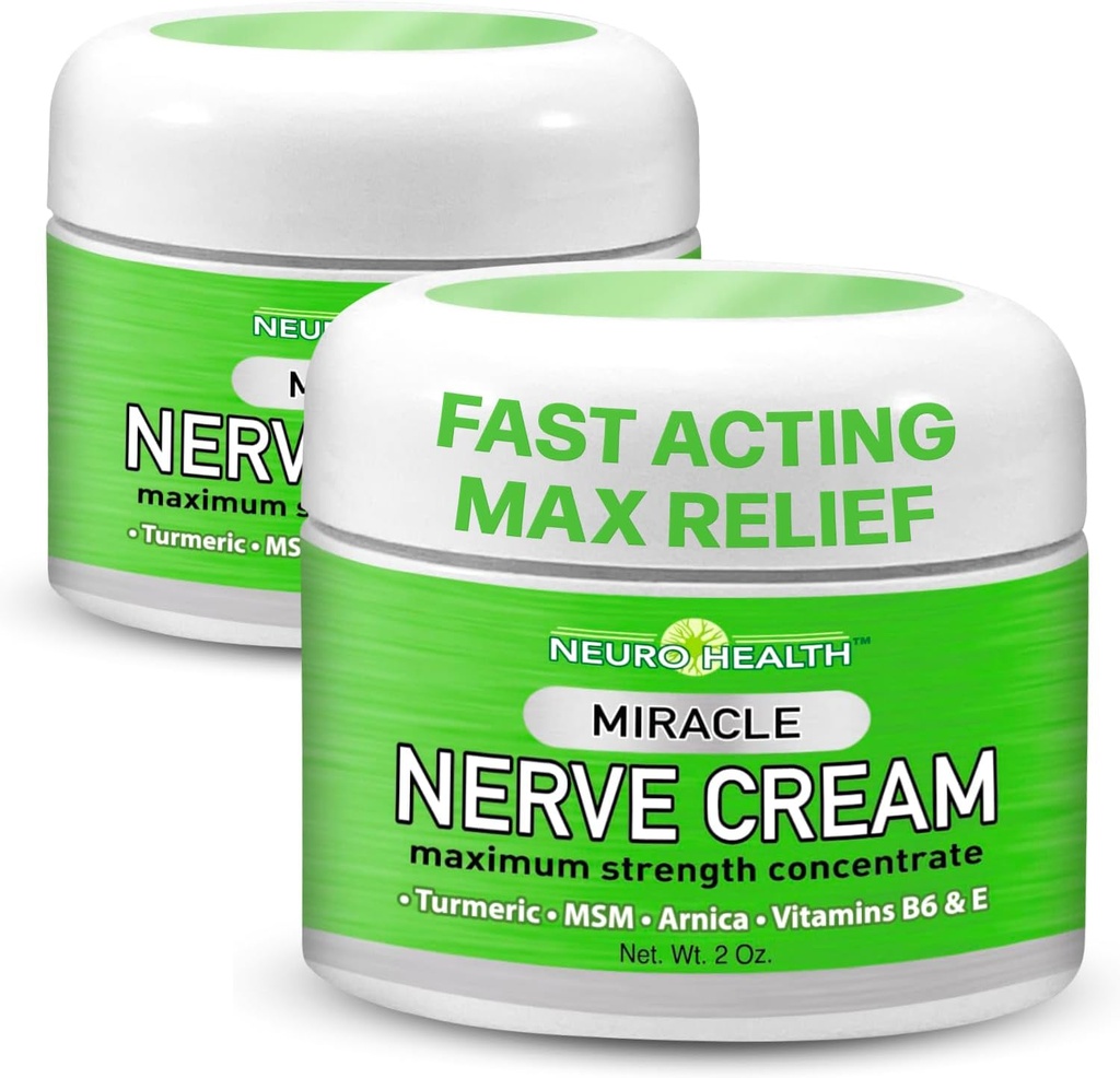 Crème Nerve Miracle - Résistance maximale - Mélange de curcuma et d'Arnica pour le soulagement des troubles de neuropathie - Formule apaisante pied et main avec MSM, B6, E - Fabriqué aux États-Unis - 2 Pack