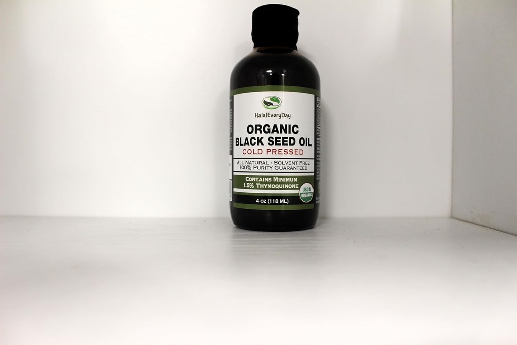 HalalEveryDay Biologische Zwarte Zaadolie - USDA Certified Cold Pressed Glass Bottle Meer dan 1,5%