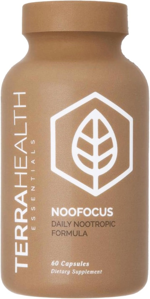 Terra Health Essentials NOOFOCUS - Nootropics Brain Support Supplement met Adaptogene Paddenstoelen, Alpha-GPC, Gotu Kola, L-Theanine voor Focus & Memory - Alle natuurlijke, 30 dagen levering