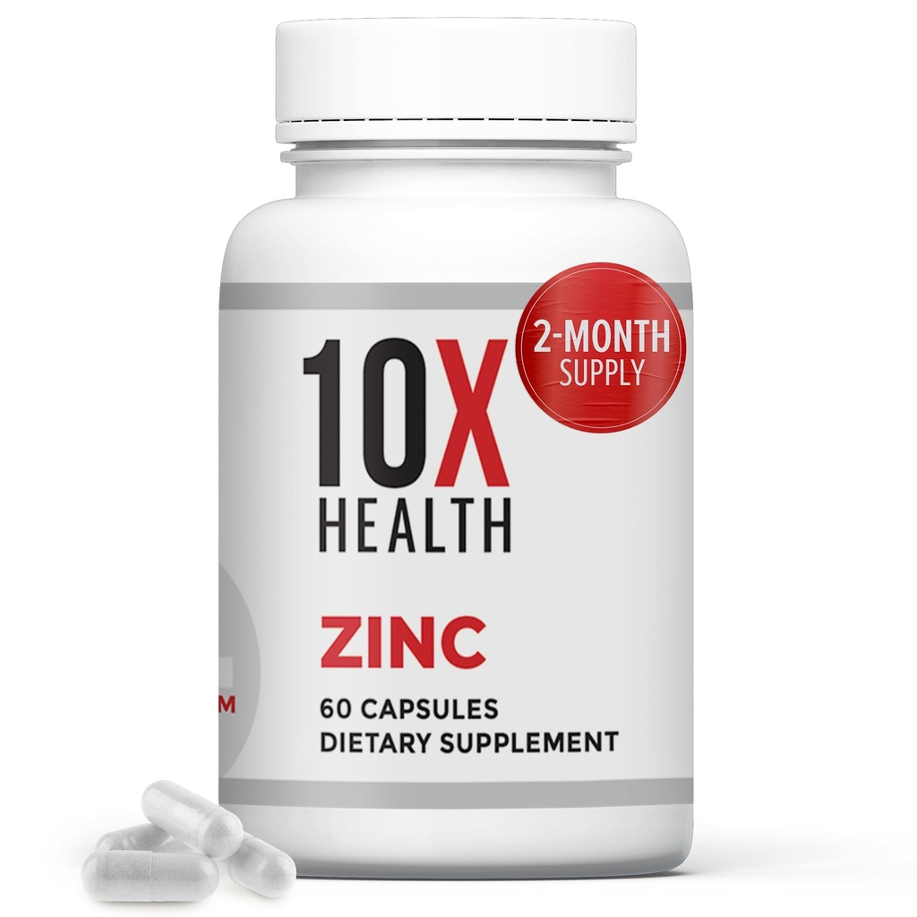 10X Health Zink Supplementen - Bevat zink 30 mg voor DNA en eiwitsynthese, algemene Wellness & Immuun Ondersteuning Supplement - Zeer absorberende vitaminen (60 capsules)