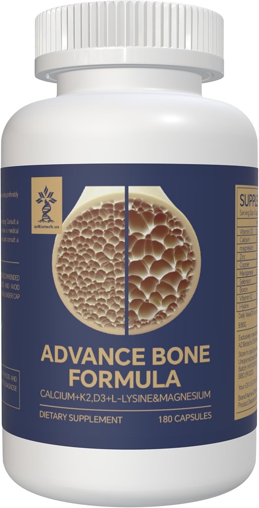 Des os plus forts Vitamines et un supplément de formule avancée avec des nutriments essentiels, y compris la vitamine D3, le calcium, le magnésium, le zinc, le cuivre, le manganèse, le sélénium, le boron, la vitamine K2 MK7 et la L-Lysine