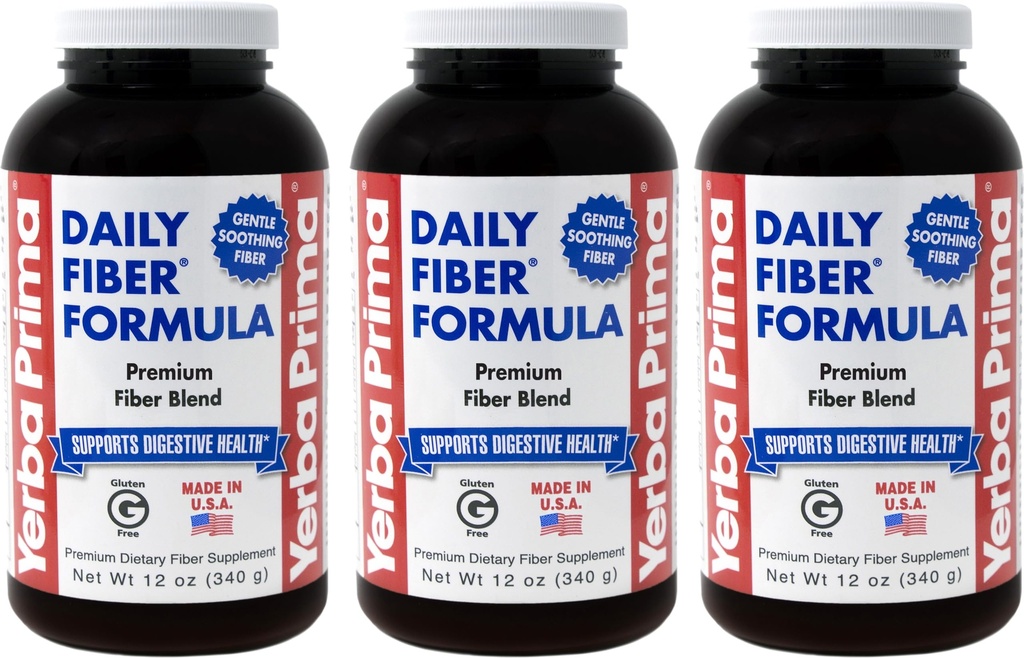 Yerba Prima Daily Fiber Formula Powder - 12 oz (Pack of 3) - Soluble & Insoluble Dietary Fiber Supplement - Colon Cleanse - Vegan, Non-GMO, Gluten-Free