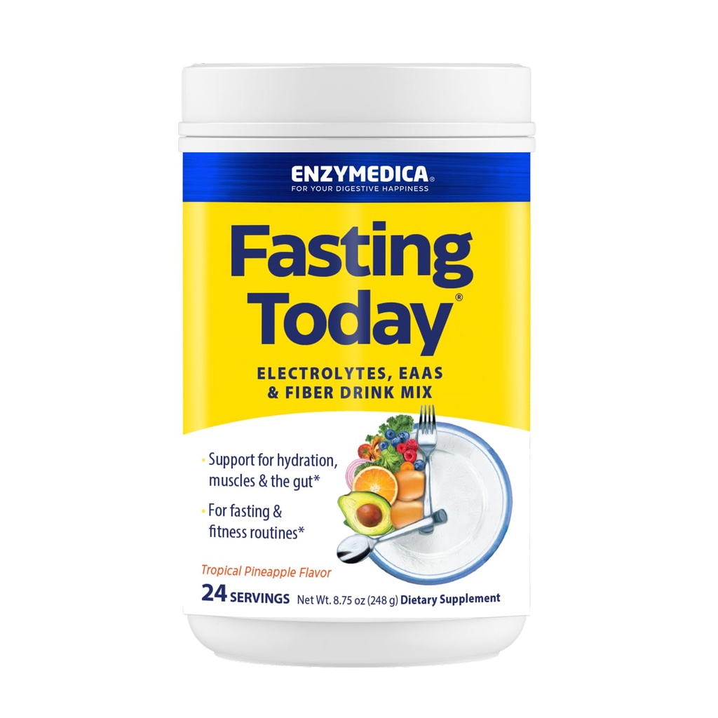 Enzymedica, Vasten vandaag, Intermitterende Vasten Drank Mix met Electrolyte poedersupplement voor hydratatie, eetlust en spier gezondheid, Keto vriendelijk, Tropische Ananas smaak, 24 porties