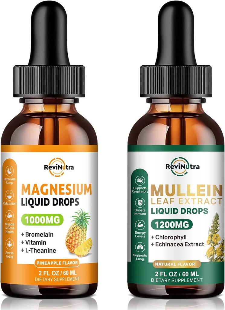Supplément de magnésium liquide et gouttes de Mullein pour poumons