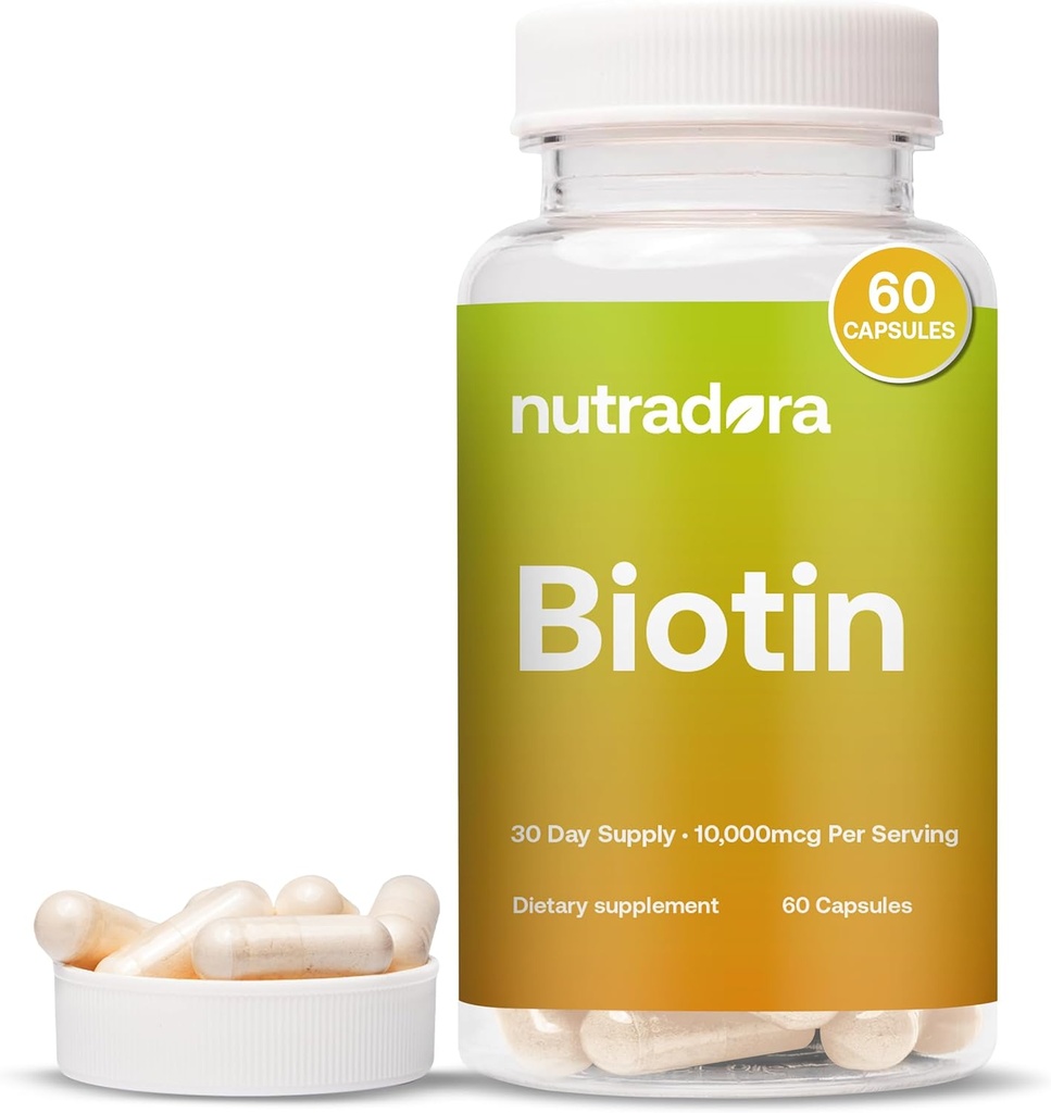 Biotin 10000mcg Capsules met Calcium voor haar huid en nagels - Natuurlijk geproduceerd Biotin Supplement voor haargroei en dikte 10.000mcg Vegan Capsules Geformuleerd in USA 60 Tellen