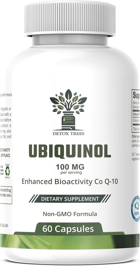 Ubichinol CoQ10 100mg - Verbeterde biologische beschikbaarheid, Hoge Absorptie Supplement - Non-GMO, Glutenvrij voor hart- en vaatziekten ondersteuning, 60 Capsules