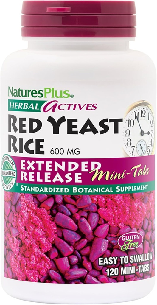 NaturesPlus Herbal Actives Red Gist Rice Extended Release 600 mg - 120 Mini-Tabs, Pack of 2 - Supports General Well-Being - Vegetarisch, Glutenvrij - 120 Total Servings