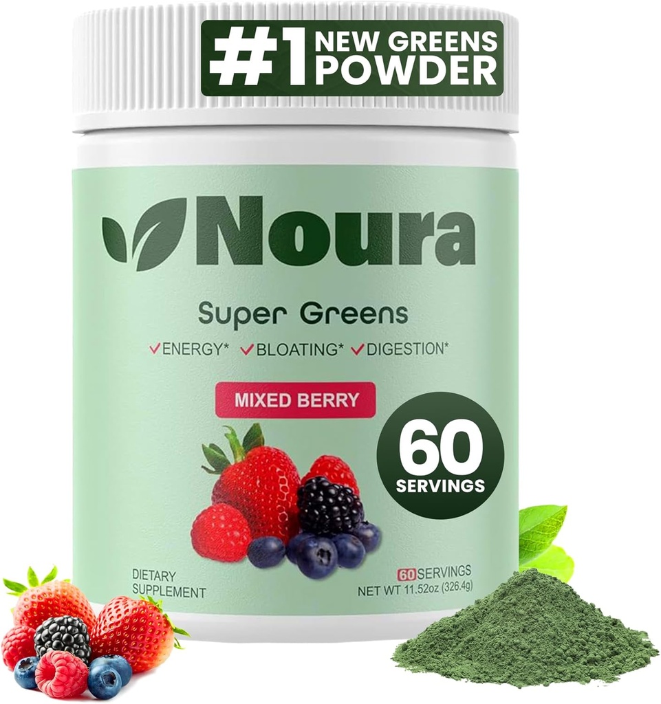 Super Greens Powder, 60 porties - Immuniteit, Digestieve enzymen & Probiotica voor energie, Gut Health, Bloating Relief for Women - Greens Superfood Powder - Mixed Berry