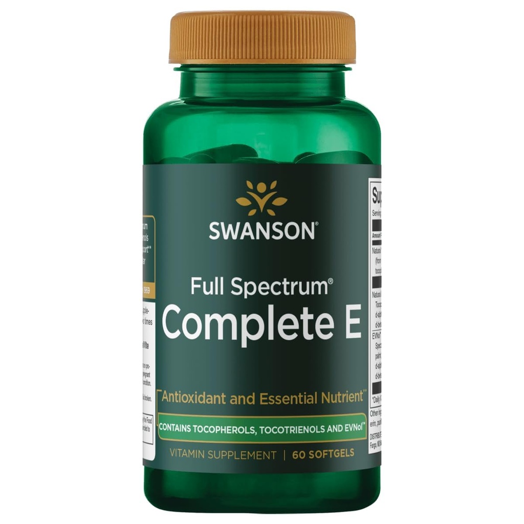 Swanson Full Spectrum Vitamine E met Tocotrienolen - Bevordert de gezondheid van het hart en Cellular Health Support - Natuurlijke supplement voor de algemene welzijn - (60 Softgels)