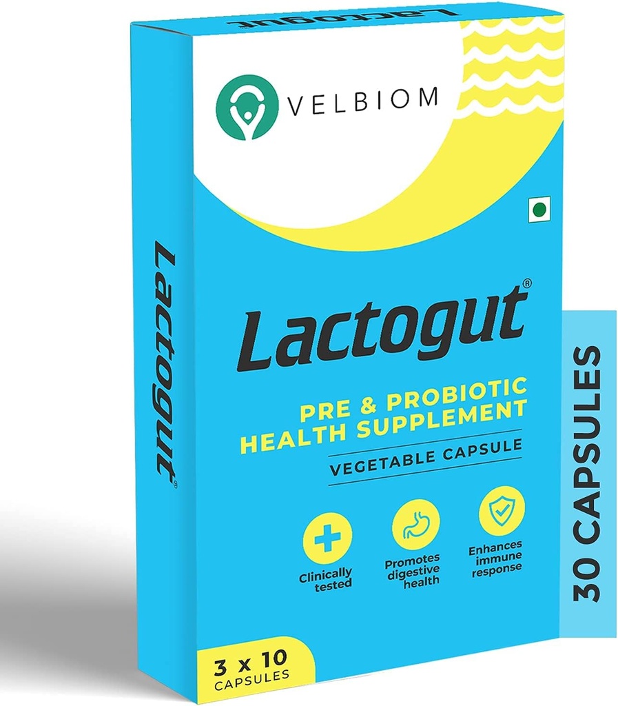 Lactogut Probiotica Supplement voor Immuniteit en Digestieve Gezondheid, Gut Health Multi Strain en Site-Specific Pre-Probiotic Formula Helpt in Ibs en Ibd - 30 Capsules