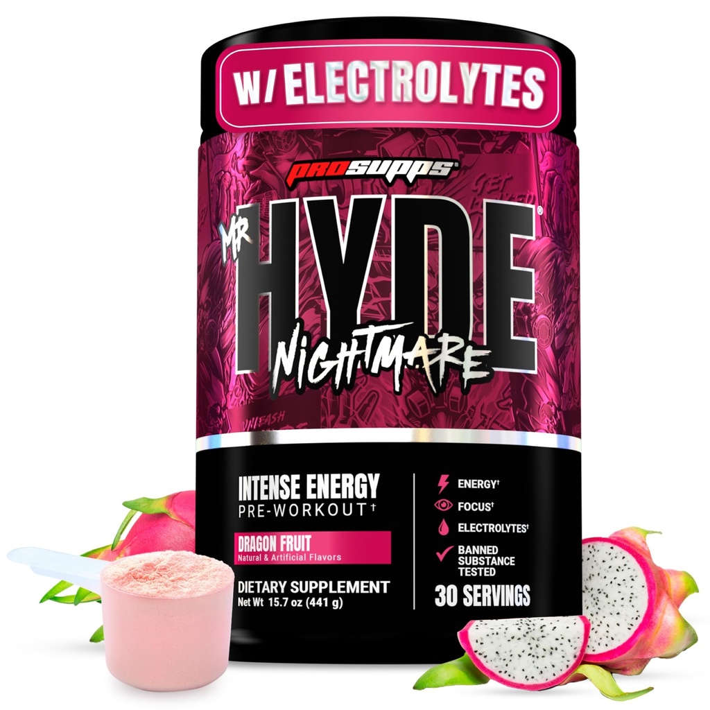 PROSUPPES M. Hyde Nightmare Pre Workout Powder with Caffeine & Beta Alanine - Preworkout for Intense Energy, Mental Focus & Performance - Suppléments Gym & Fitness (Dragon Fruit, 30 portions)