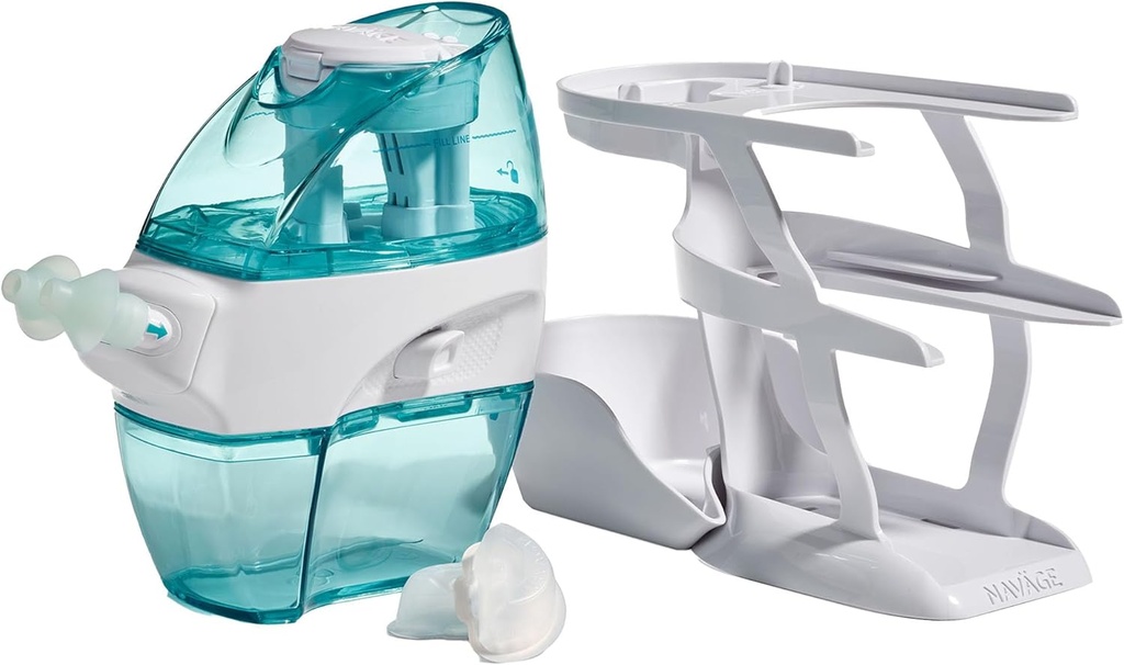 Essentials de Navage Bundle - Système d'irrigation nasale - Saline Nasal Rinse Kit avec 1 Nettoyeur de Nez de Navage, 30 Pods de Sel et 1 Countertop Caddy