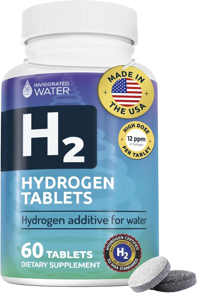 Eau revigorée Hydrogène Comprimés d'eau avec Magnésium, H2 Suppléments soutiennent l'énergie normale, cerveau, santé cognitive, non OGM et sans gluten - 60 portions