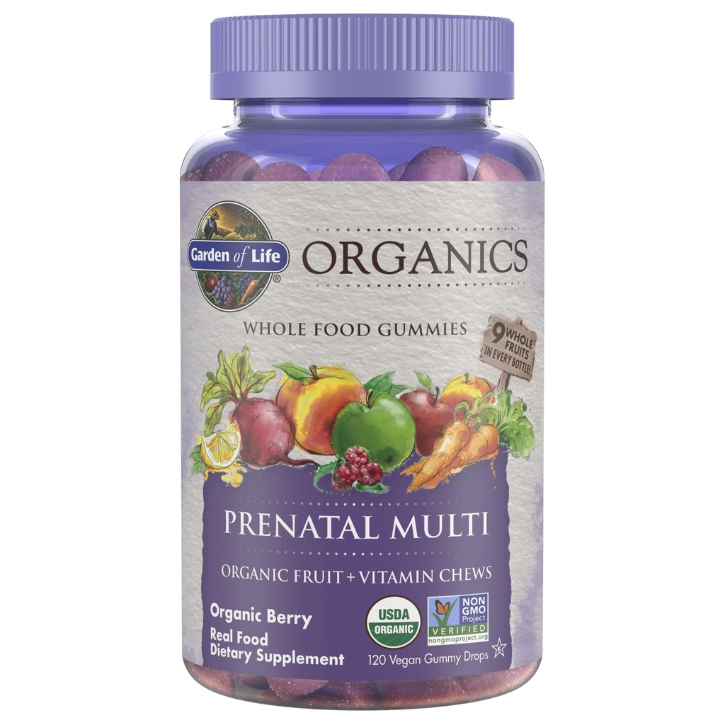Jardin de la vie Organiques Gommies prénatales Multivitamine avec vitamine D3, B6, B12, C & Folate pour un développement foetal sain – Organique, Non-OGM, Sans gluten, Vegan, Berry Flavor, 30 jours d'approvisionnement