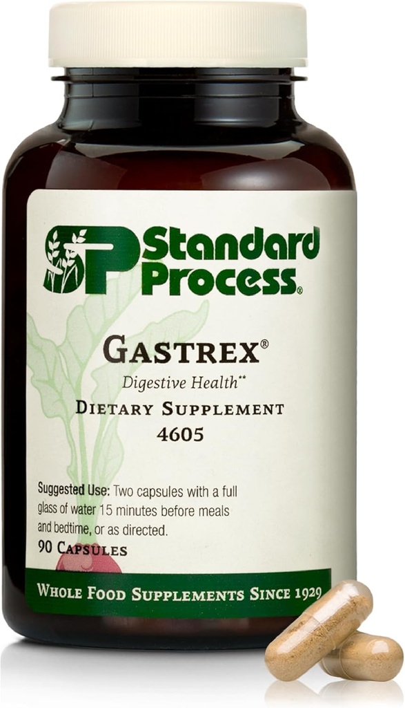 Standard Process Gastrex - Supplement for Digestie & GI Tract Support - Contains Niacin - Non-Dairy & Non-Soy - 90 Capsules (45 Servings)