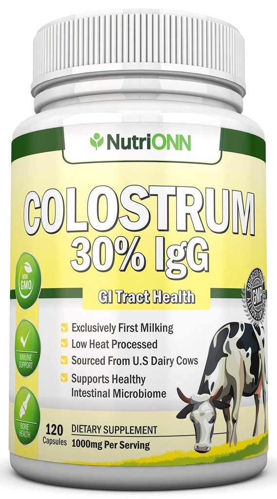 Colostrum - 1000mg - 120 Capsules - 30% IgG - Non-GMO US Dairy - First Milking Bovine Colostrum - Low Heat Processed - Great for GI Tract Health - Immuun Support - Bot- en spiergezondheid