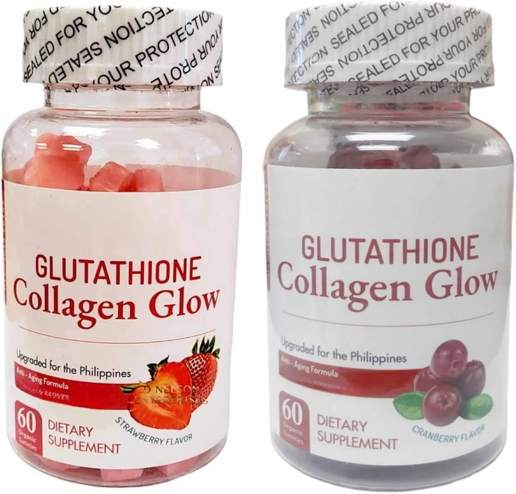 Generieke natuur Glow Glutathion Collageen - Aardbei & Cranberry Flavor Bundle, 60 Kauwbare Gummies elk
