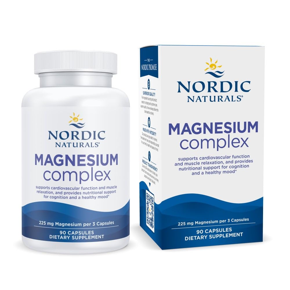 Nordic Naturals Magnésium Complex - 90 Capsules - 225 mg Magnésium, 1,9 mg Fer - Santé du cerveau et du coeur, humeur, énergie et relaxation musculaire - Non-OGM, végétalien - 30 portions