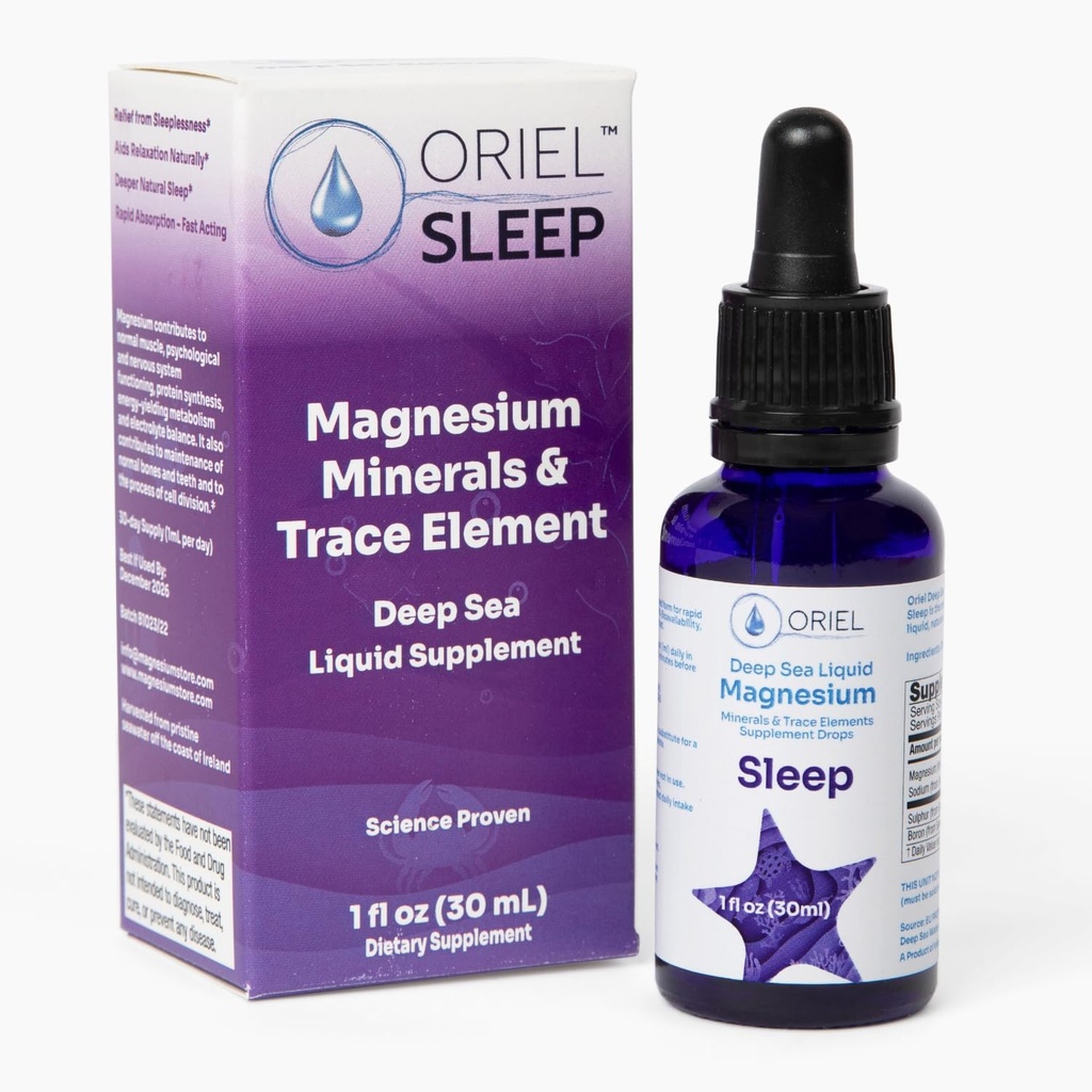 Oriel vloeibare magnesium druppels voor slaap, snelle absorptie, gratis Ion Magnesium, mineralen en 78 sporenelementen, ondersteunt natuurlijke en diepe slaap, ontspanning en rust, 30 ml, 30-dagen levering