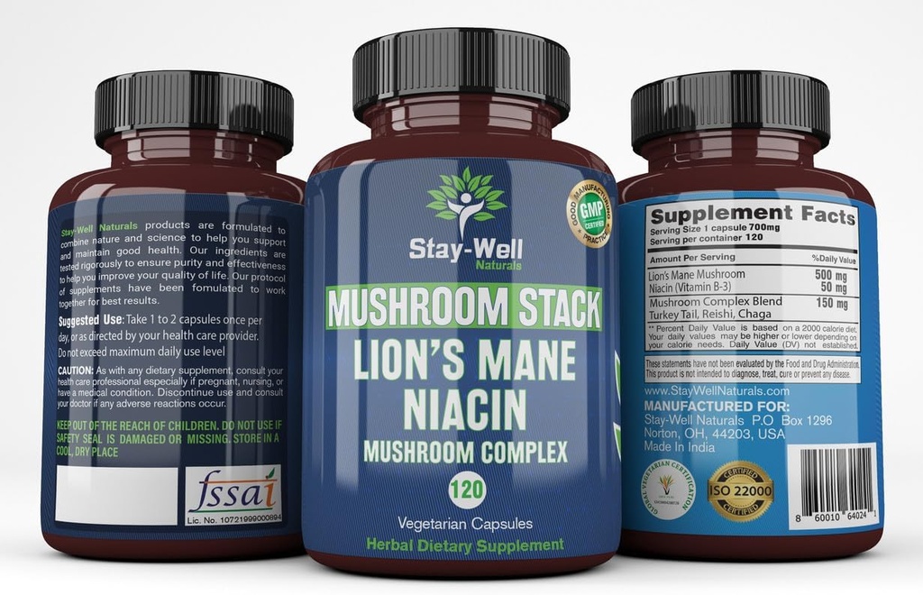 Lion Mane Paddestoel Supplement Capsules met Niacin 