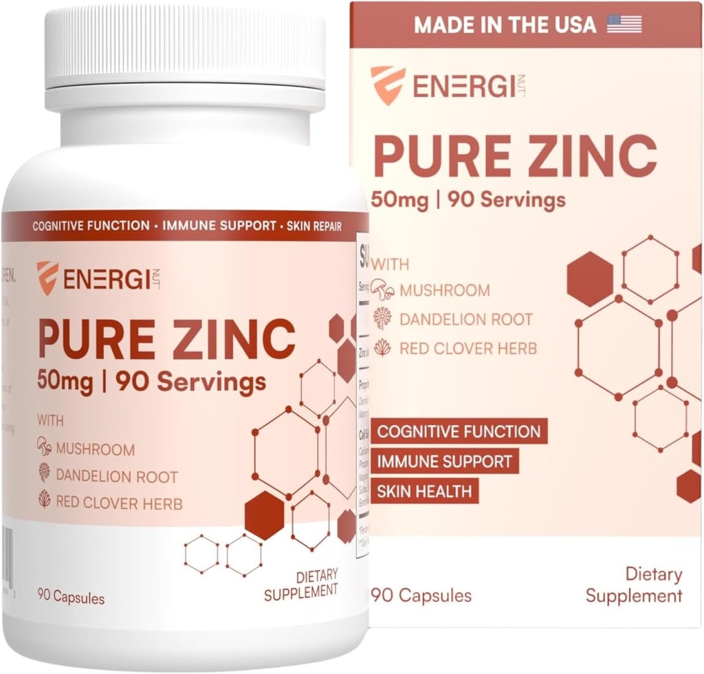 ENERGI Zink Blend with Vitamin A, B-3 & B-6, Immune Support Supplement with Marshmellow Root, Dandelion Root Extract & Shiitake Mushroom, 90 Zinksupplementen Capsules