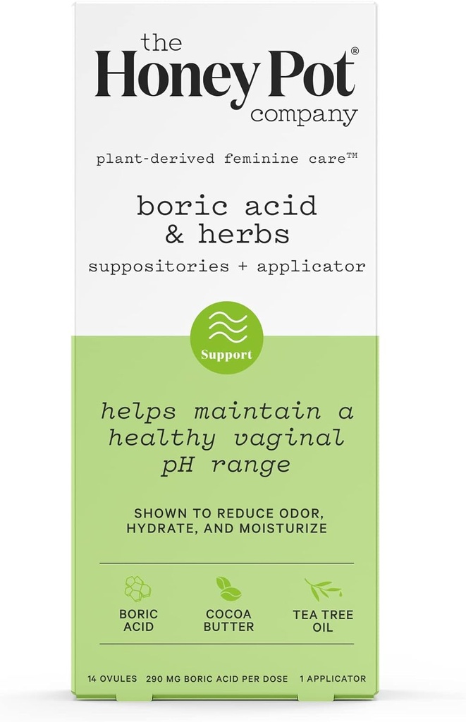 The Honey Pot Company 7 Day Boric Acid & Herbs Suppositories - Handhaaft en balanceert gezonde vaginale pH, Manages Odor, Hydrates, & Moisturizes - Gynecoloog Getest