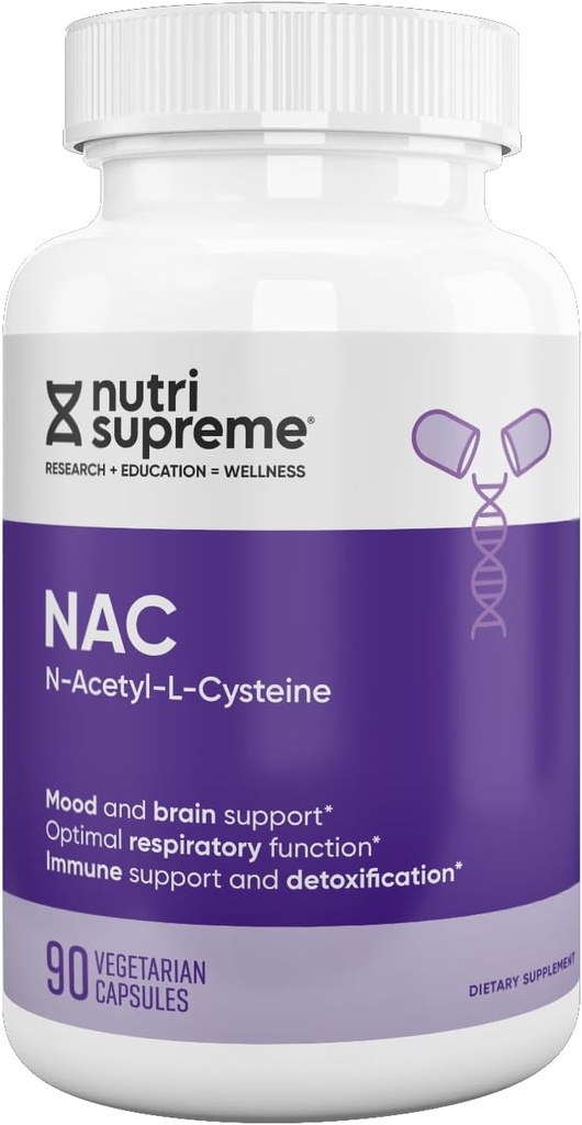 Nutri-Supreme NAC (N-acétyl-L-Cysteine) 600 mg Complément alimentaire Capsules végétariennes, soutien du foie, soutien immunitaire