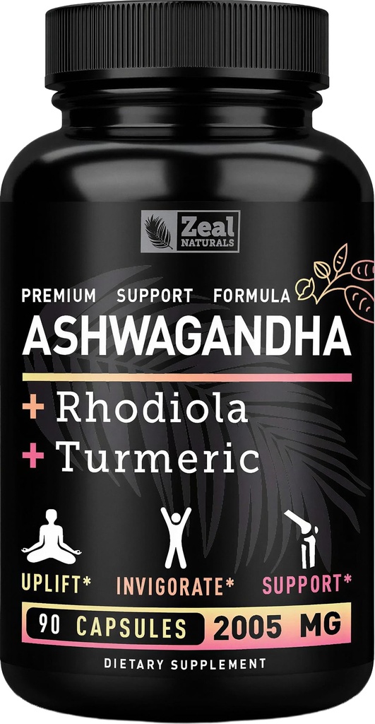 Ashwagandha Complex - Biologische Ashwagandha Wortelpoeder + Rhodiola Rosea + Kurkuma - Premium Ondersteuning Formule - Ashwagandha Capsules Supplement