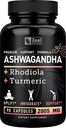 Complexe Ashwagandha - Poudre de racine bio Ashwagandha + Rhodiola Rosea + Turmeric - Formule de soutien Premium - Supplément Capsules Ashwagandha