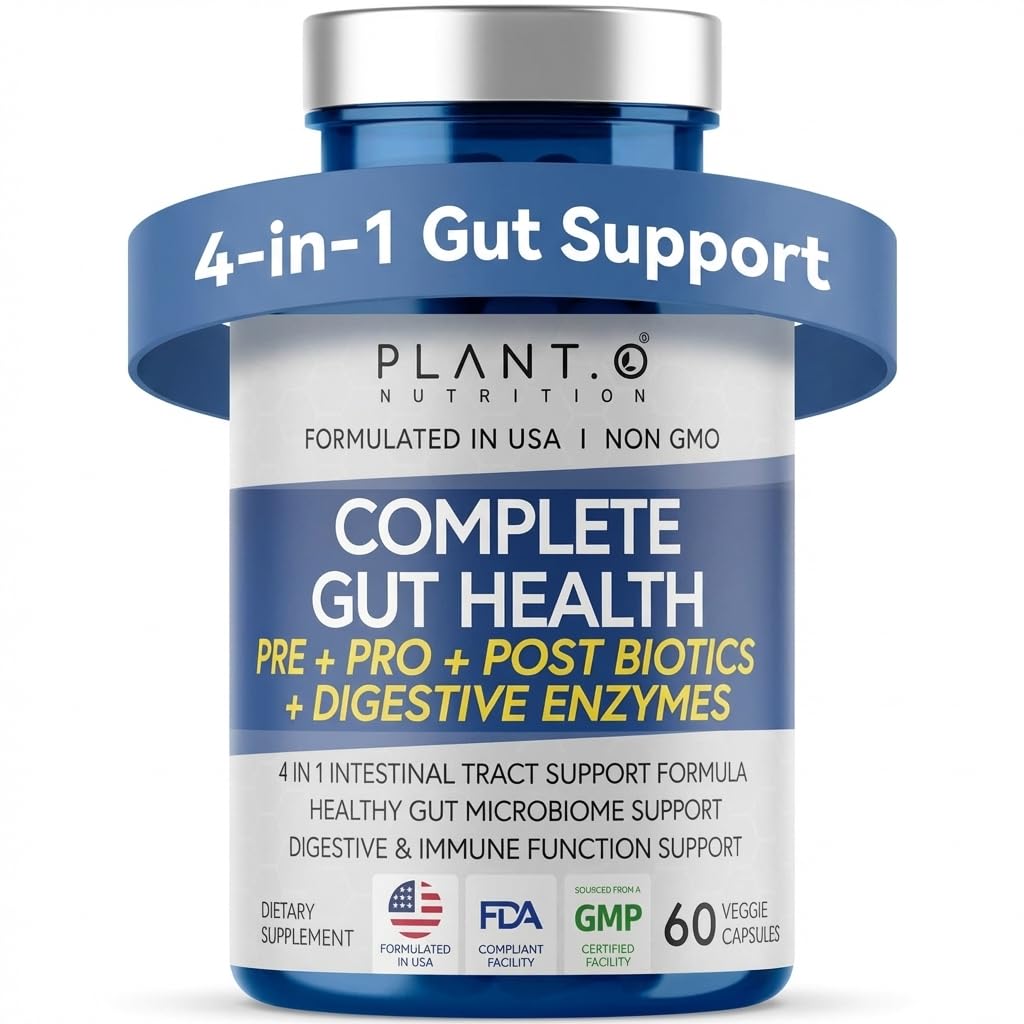 4-en-1 Gut Health Support – Prébiotiques + Probiotiques + Postbiotiques + Enzymes digestifs – DE111 Spore Probiotique pour le soutien digestif et le ballonnement – Non-OGM, Fabriqué aux États-Unis – 60 Capsules de Veggie