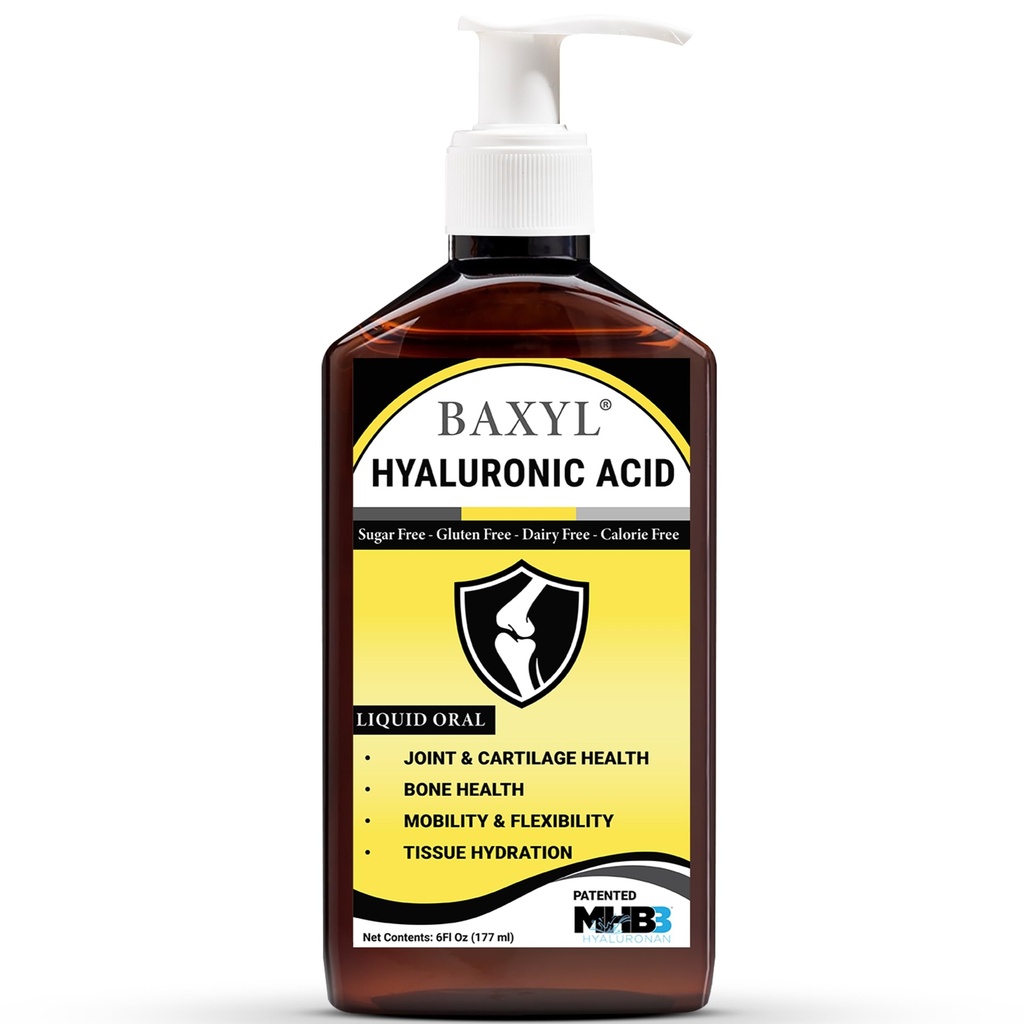 Baxyl - Acide hyaluronique liquide pour supplément de soulagement articulaire (Vegan, sans gluten, sans OGM, MHB orale brevetée3)