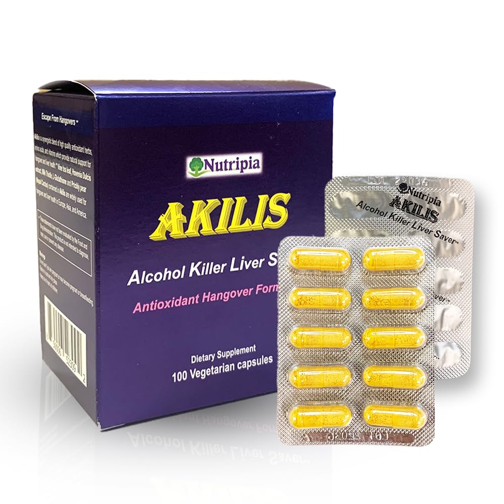 Pilules de soutien du foie antioxydantes d'Akilis (100 capsules Vegi, 33 doses) – Boosts Recovery après avoir bu pour de meilleurs matins, désintoxication et réparation avec Hovenia Dulcis, Thistle de lait, Glutathion et 16 ingrédients