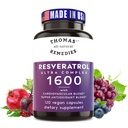 Thomas' all-natuurlijke remedies Resveratrol 1600mg Biologische Trans-Resveratrol Antioxidant Supplement met Organic Grape Seed Extract en quercetine- Anti-Aging en Cardiovasculaire ondersteuning- 120 Capsules