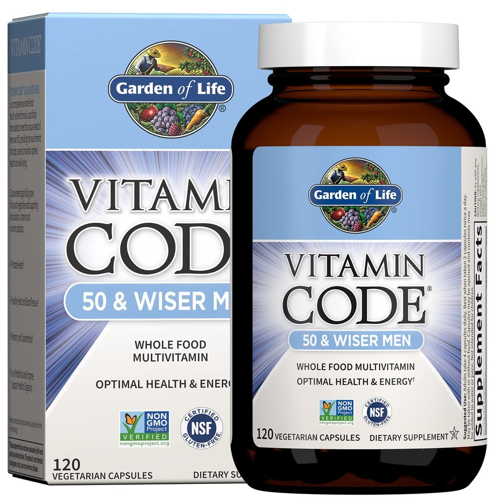 Tuin van het leven Multivitamine voor mannen - Vitamine Code 50 & Wiser Mannen Raw Whole Food Vitamine Supplement met Probiotica, Vegetarisch, 120 Capsules