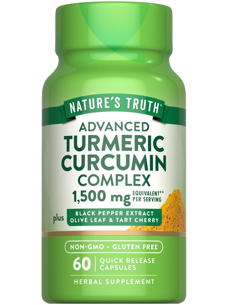 De waarheid van de natuur Kurkuma Curcumine 60 Capsules met zwarte peper Extract, Olive Leaf & Tart Cherry 