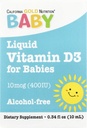 California Gold Nutrition Baby Vitamin D3 Liquid D3 Supplement for Babies, Vegetarisch Friendly - Developmental Support - Alcohol & Gluten Free, Non-GMO - 10 mcg (400 IE) - 0,34 fl oz (10 ml)