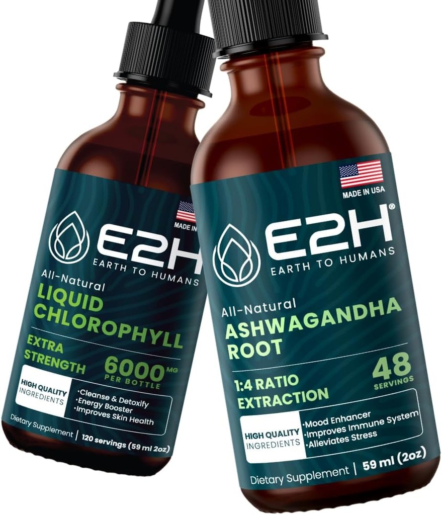 E2H: Chlorophylle liquide et gouttes liquides d'Ashwagandha