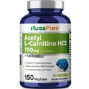 NusaPure Acetyl L-Carnitine 750 mg per Caps 150 Veggie Capsules (Non-GMO, Vegan) Hoge Potency Acetyl L Carnitine HCL (ALCAR)