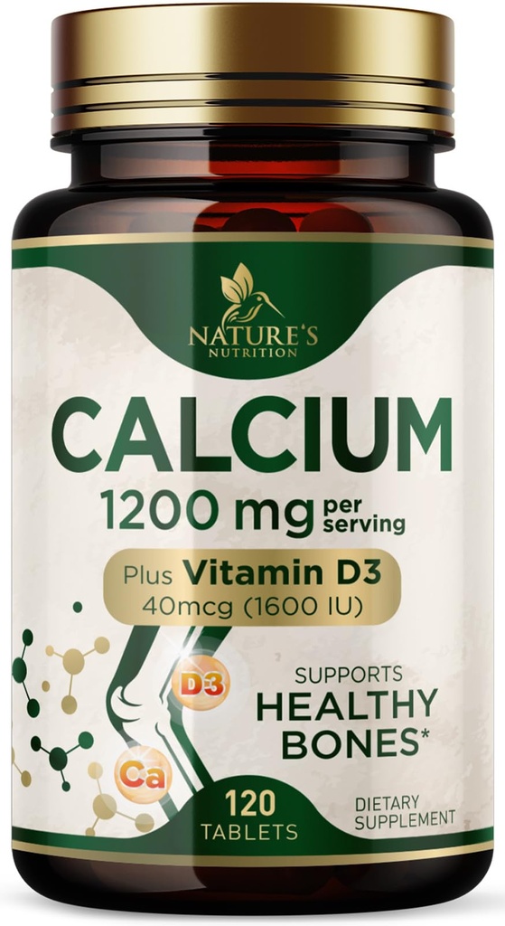 Calcium 1200 mg met vitamine D3 - Bone Health Supplement, vitamine D & Calcium supplementen voor vrouwen en mannen - bot sterkte, tanden & Immune Ondersteuning, Nature's Calcium Pillen, gebotteld in de VS - 120 tabletten
