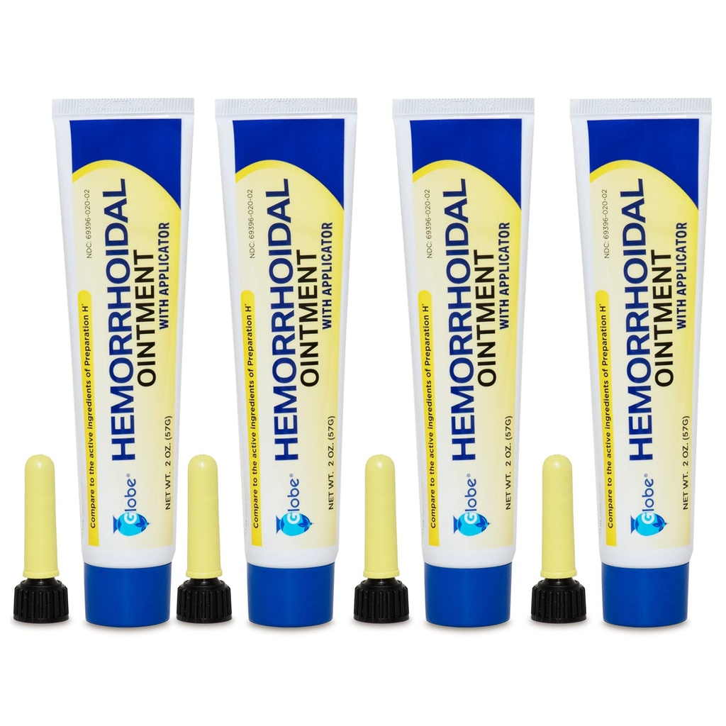 Oint émorroïdal Globe, Phénylphrine HCl, Petrolatum, Huile minérale, Soulagement de la brûlure, des démangeaisons et du malaise des hémorroïdes, 2 Ounces (4 Pack)