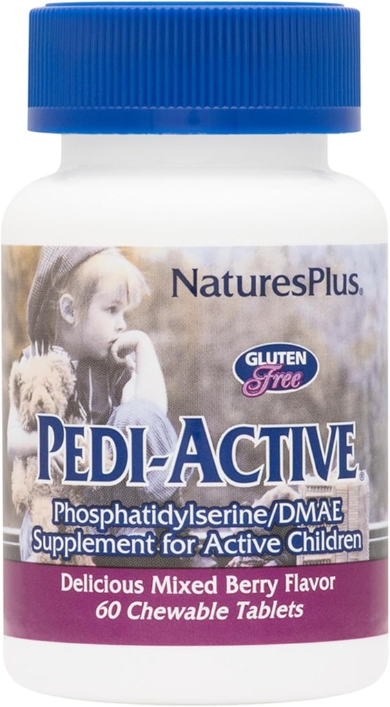 NaturesPlus Pedi-Active LECI-PS, DMAE Complex - 60 Kauwtabletten - Gemengde Bessensmaak - Kinderen Kauwbare Supplement, Promoot Hersengezondheid, Focus - Vegetarisch, Glutenvrije - 30 Servers