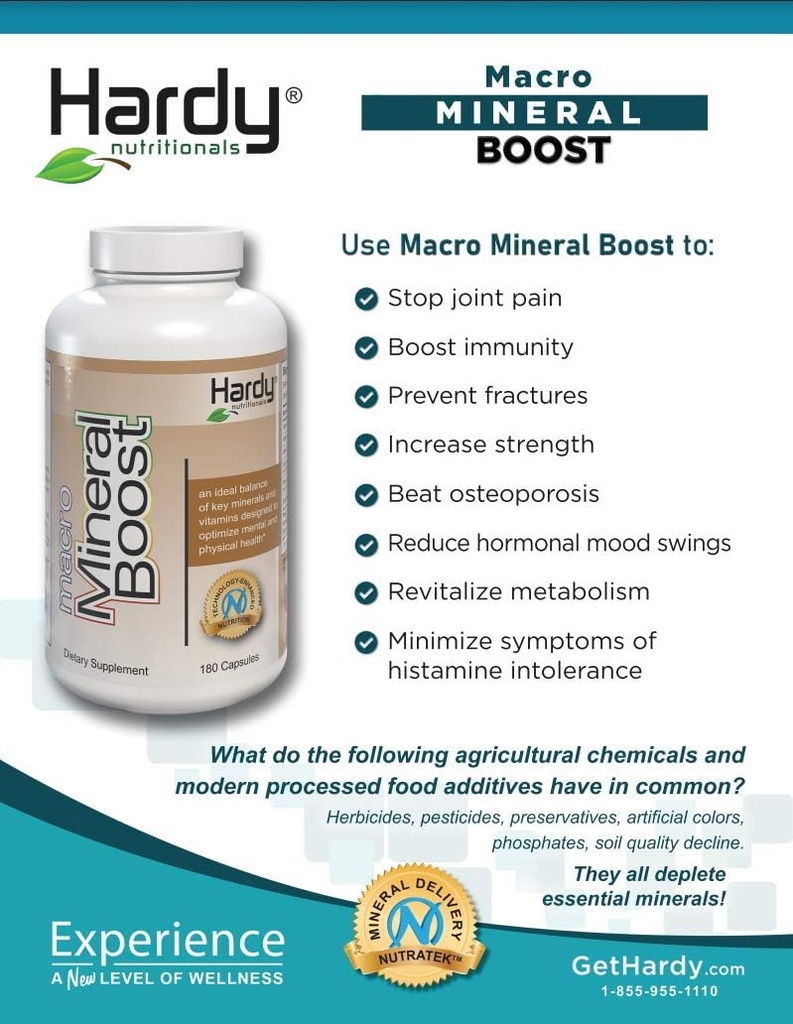 Macro Mineral Boost - Supplément de calcium à haute intensité pour la santé des os et des dents avec vitamine C, D, K, calcium, phosphore et magnésium, ultra absorbable