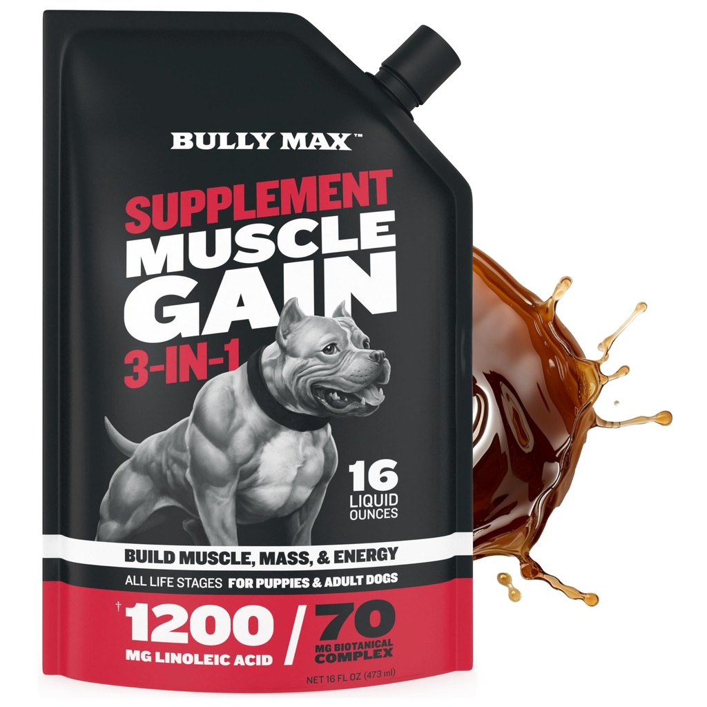 Bully Max 3-in-1 Liquid Dog Muscle Builder for Puppy and Adult Dogs - Hondenvitaminen & supplementen voor prestaties, energie, herstel, Immune Support, huid, jas gezondheid - hondensupplement voor alle rassen